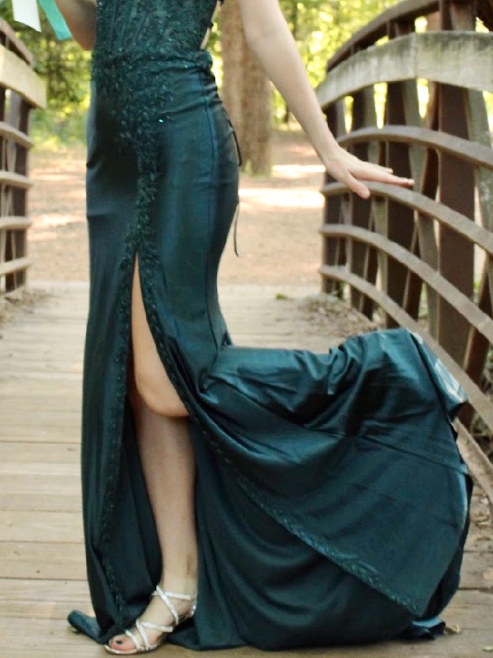 Camille La Vie Dark Teal Mermaid Prom Dress with High Slit